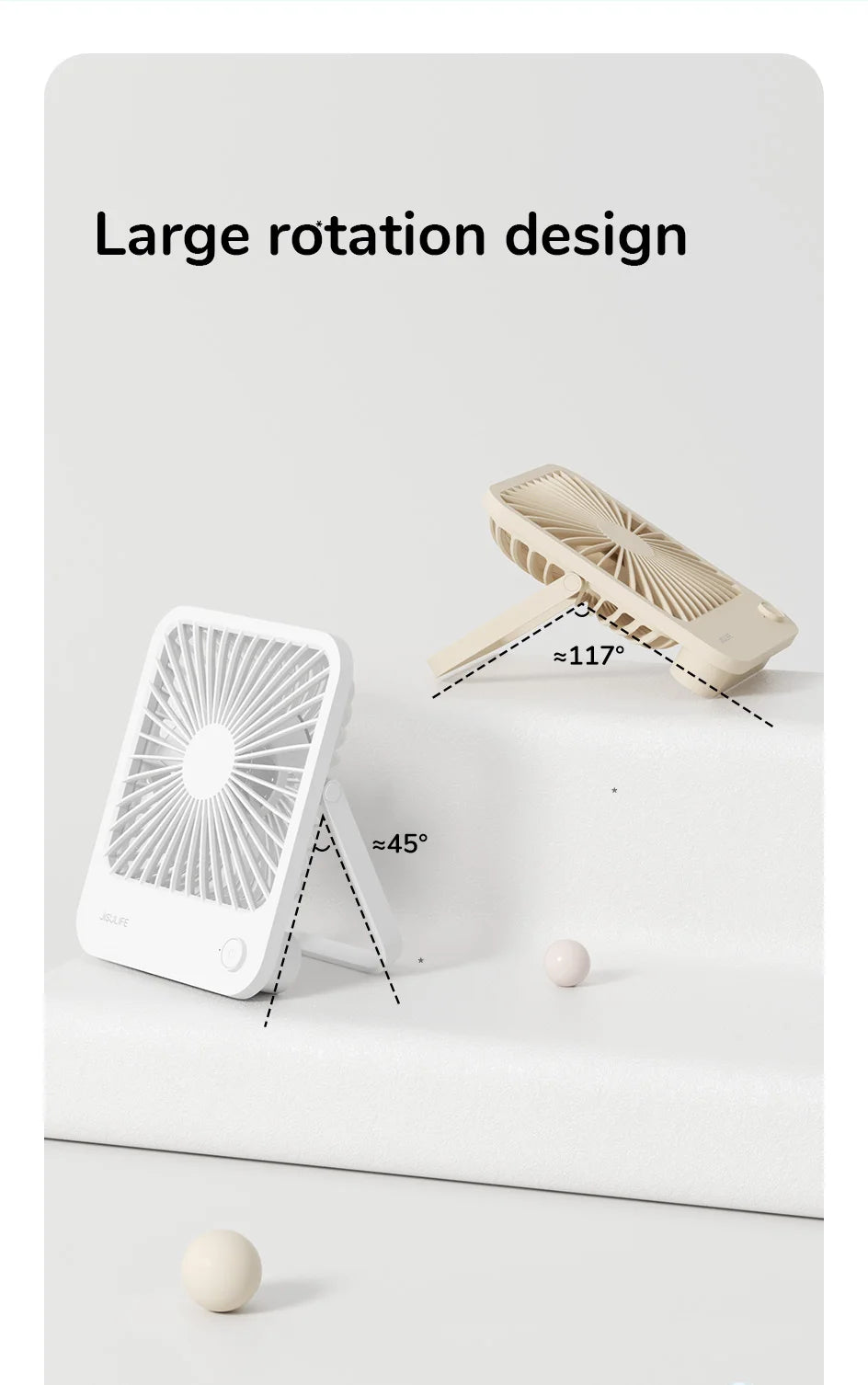 JISULIFE Portable Small Desk Fan Ultra Quiet Table Fan USB Rechargeable  Cooling Fan With 4 Speed Powerful Wind Offices Fan