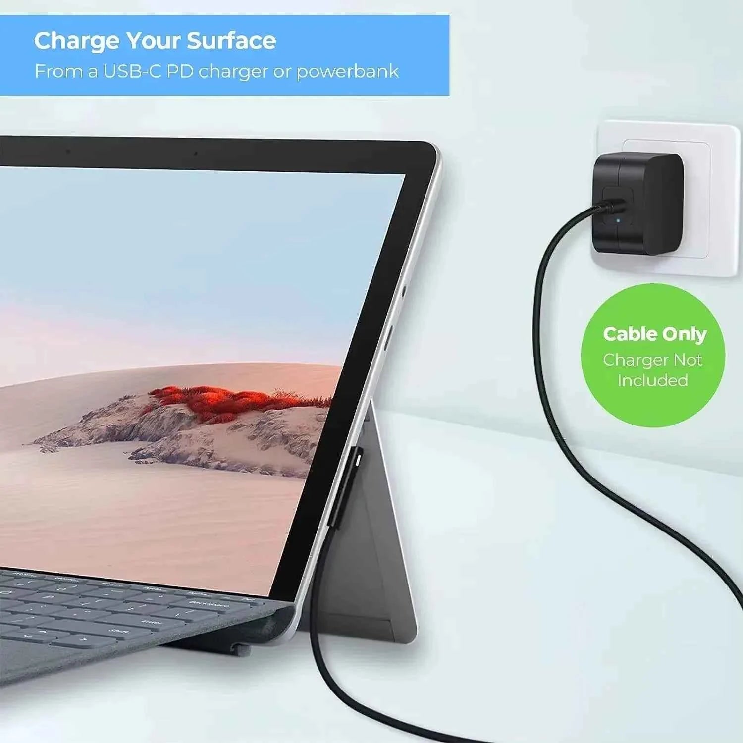 15V 3A 65W Type C Power Supply Charger USB C PD Charging Cable for Microsoft Surface Pro 8/7/6/5/4/3 Laptop Book 3/2/1 GO