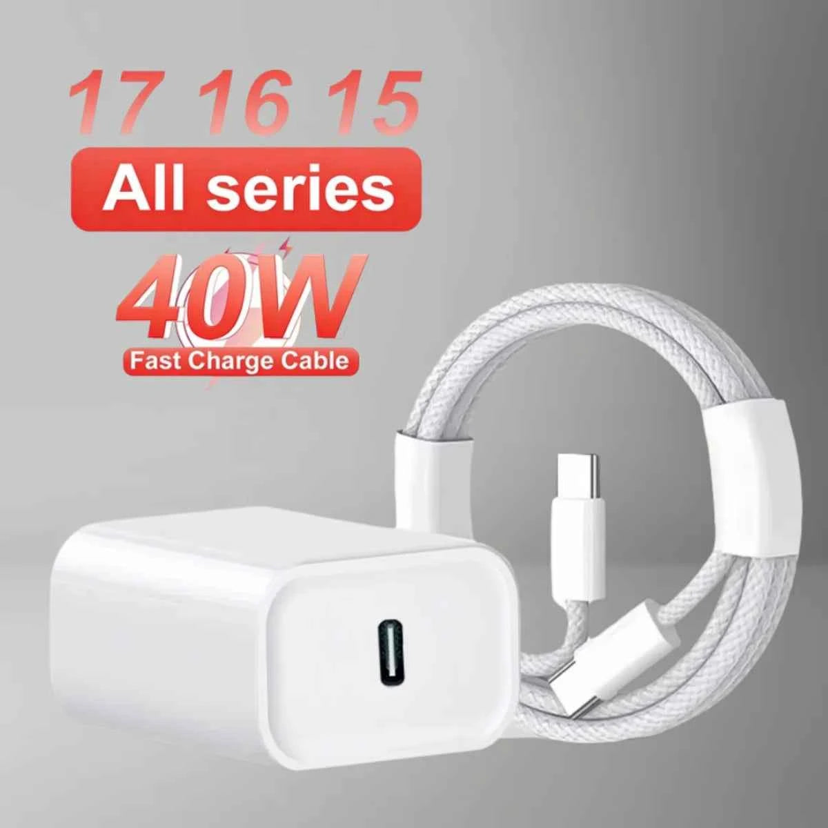 PD 40W Charger USB C Fast Charging Cable For iPhone 17 16 15 Pro Max Air Mini Type C Data line Quick Phone Charger Power Adapter
