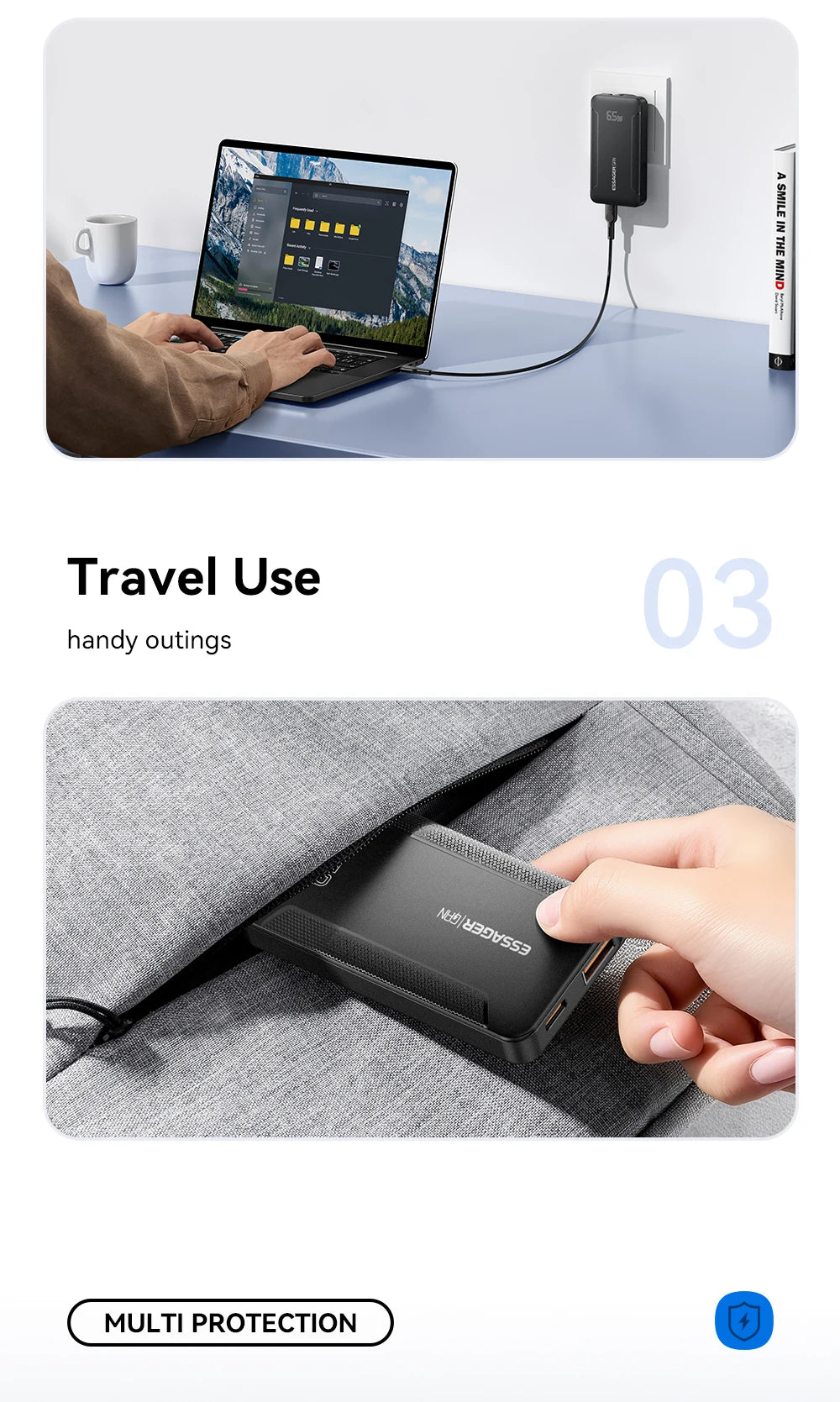 Essager Ultra Thin 65W GaN pro Travel Charger Quick Charge 4.0 PD3.0 Portable Type-C for iPhone 17 16 15Samsung MacBook Laptop