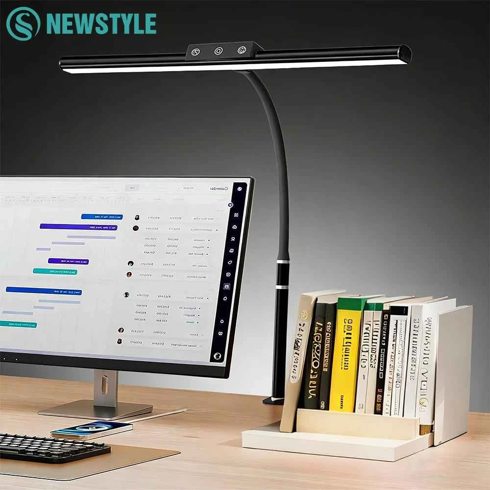LED Clip Table Lamp with Touch Mode 3200K-6500K 5 Color Stepless Dimming Flexible Gooseneck USB Eye Caring Lamp for Office Home