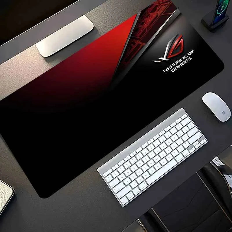 1pc Large Gaming Mouse Pad with Red Black ROG Design Non-Slip Durable Rubber Keyboard Mat for PC Office Decor XXL Desk Accessory