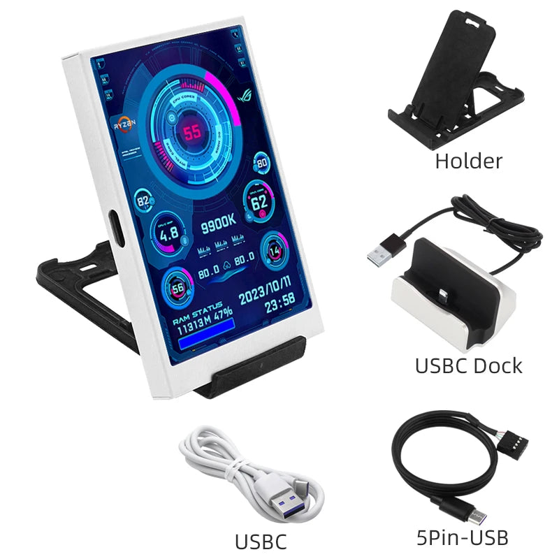 3.5 Inch Type-C Secondary Screen for Computer CPU RAM GPU HDD Monitor 320*480 IPS LCD ISB Display TURZX Software NO AIDA64