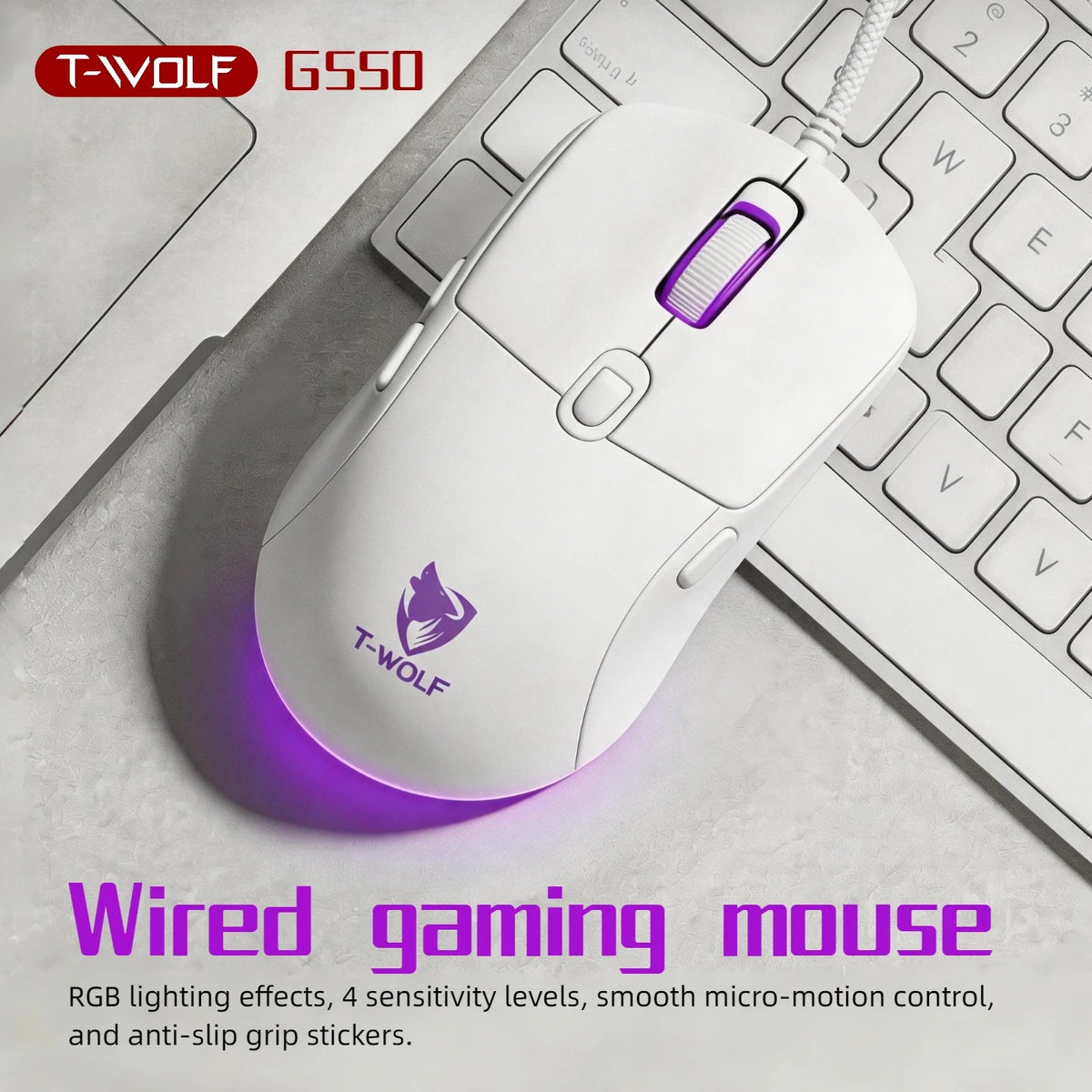 Wired Gaming Mouse RGB 6 Buttons Programmable 4 DPI Adjustable Ergonomic Gamer Mouse USB Gaming Mice with Breathing Light 1.5m Braided Cable for PC Laptop Computer Desktop E-sports Gaming Mouse Purple Optical Mouse Wired Gami