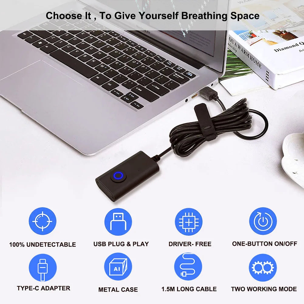 2 in 1 USB Type-C Mouse Jiggler Drive Free Automatic Computer Mouse Mover Jiggler Automatic Mouse Shaker Keeps Computer Awake