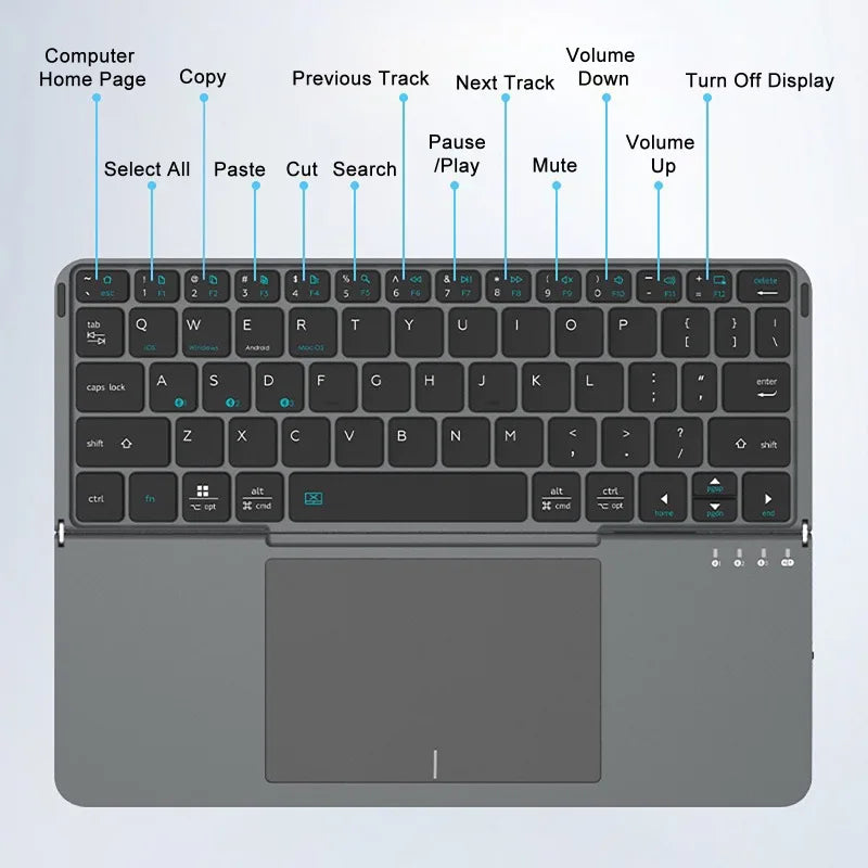 Multi-functional Wireless Bluetooth 5.0 Folding Keyboard for Tablet/Phone/PC Detachable Leather Stand Touch Portable Keyboard