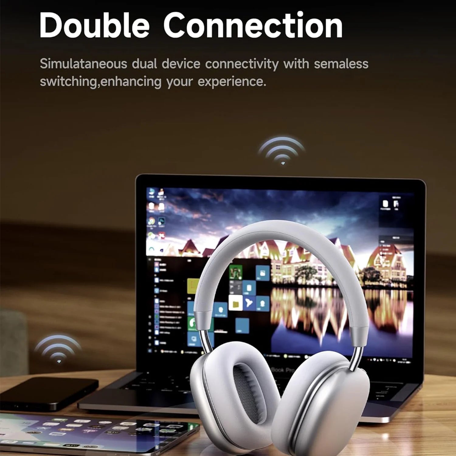 B36 Bluetooth 5.3 Hi-Res Audio Noise Cancelling Over-Ear Headphones with Mic, Deep Bass Low Latency Gaming Headset, USB-C Fast Charging