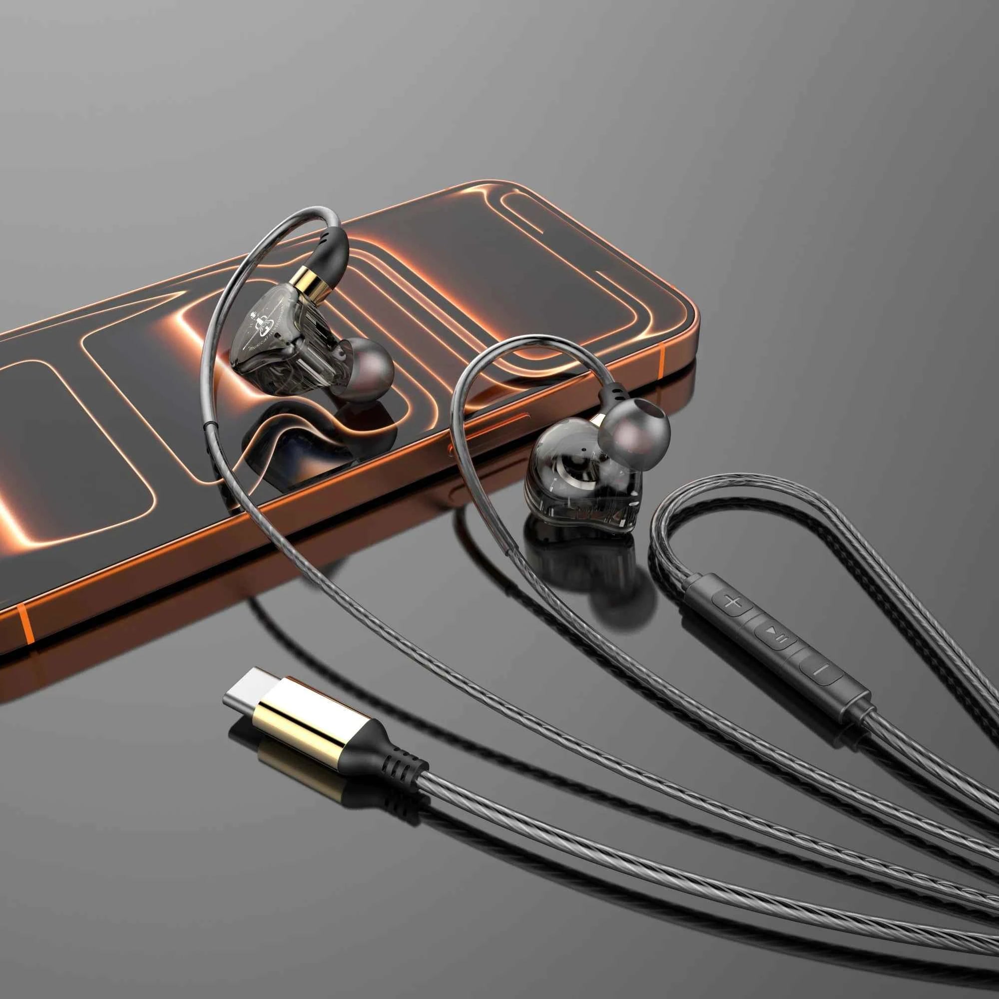 HiFi Wired Earphone Type C with MIC Sport Running Headphones USB C Bass Stereo Headset 3.5mm Music Earbuds for Samsung