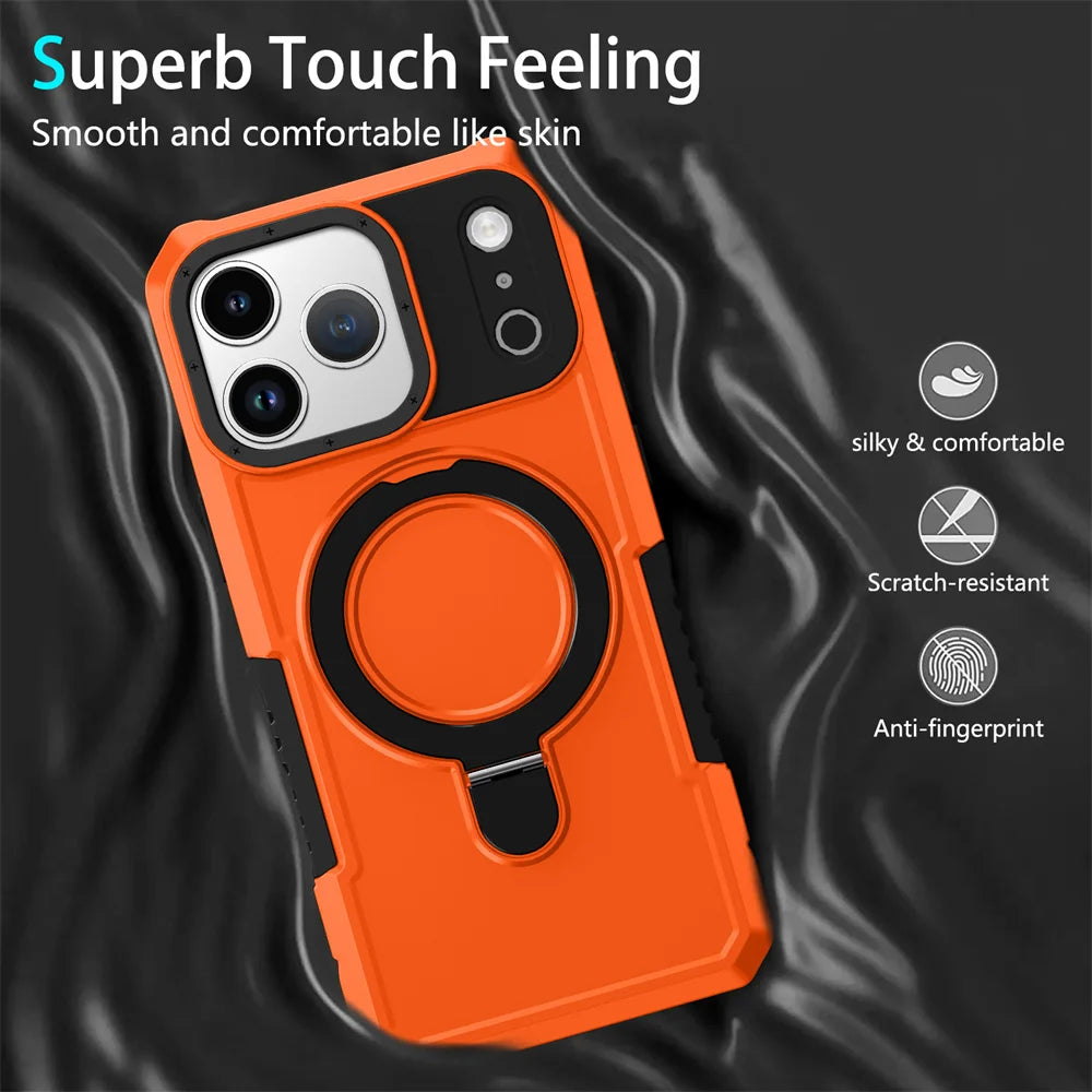 Luxury Anti-slip Frame Armor Magnetic Stand Phone Case For iPhone 17 Pro Max Plus Double Layer Protection Shockproof Back Cover