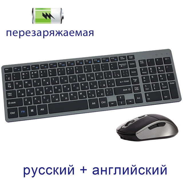 Wireless Keyboard and Mouse Combo Rechargeable Russian Korean English Keycap Slim Computer Keyboard & Silent Mouse Set