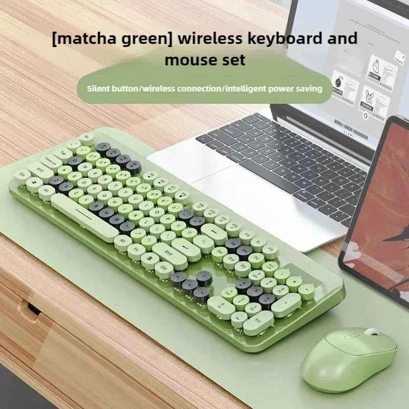 Green Wireless Keyboard And Mouse Set Punk Desktop Laptop Office Color Fingerboard