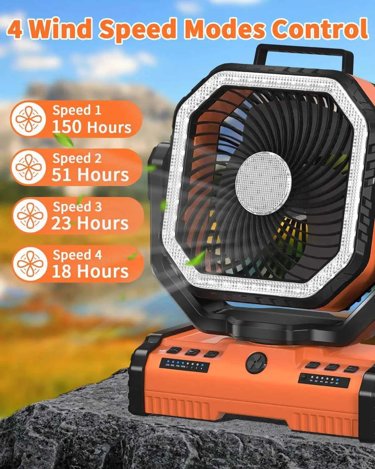 Gobortone 12 Inch 40000Mah Ventilador Recargable Camping Battery Operated Powered Fan with LED Lantern Light Cordless USB Desk