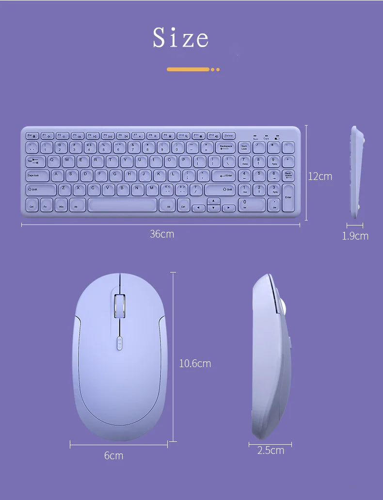 Fashion Keyboard and Mouse Set Wireless PC Gamer Keyboards and Mouse Kit Ultra Thin Office Ergonomic Gaming Keypad Mice Purple
