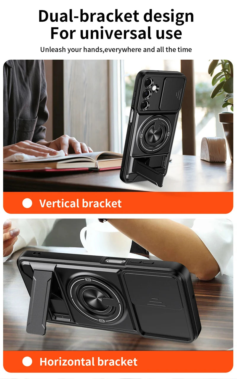 Case For Samsung Galaxy S26 S25 S24 S23 S22 Ultra PLus S26 Edge S25FE S24FE Armor Magnetic Stand Holder Ring Lens Protect Cover