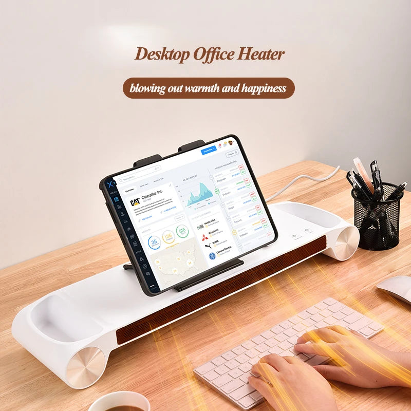 Eary 330W Desktop Space Heater & Monitor Stand for Home Office 2 Heating Setting Electric Heaters with USB Port US Standard Plug