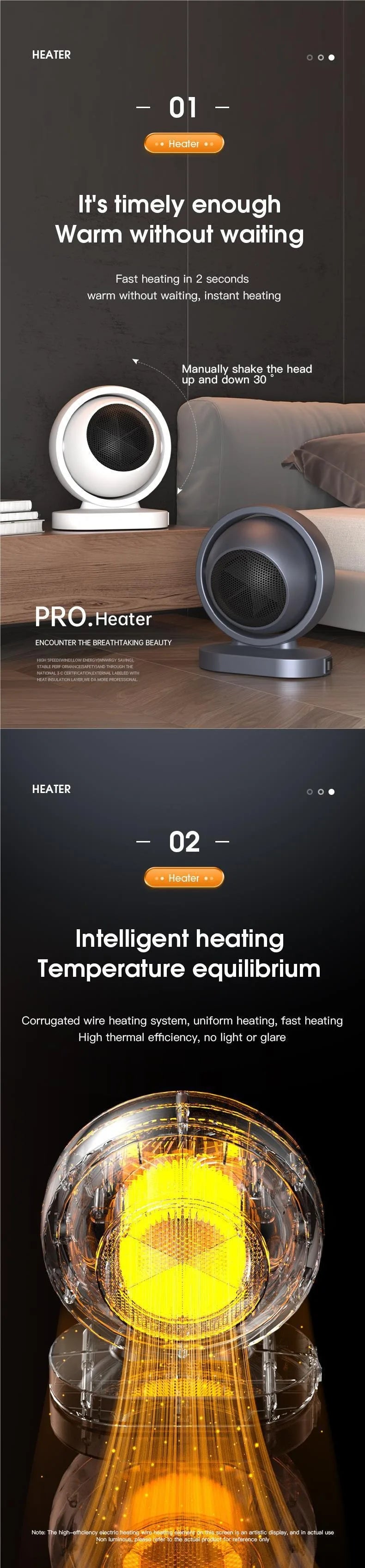 PTC Hot Air Heater Desktop Portable Blower Fan for Home Office Bathroom Personal Heating Electric Warmer
