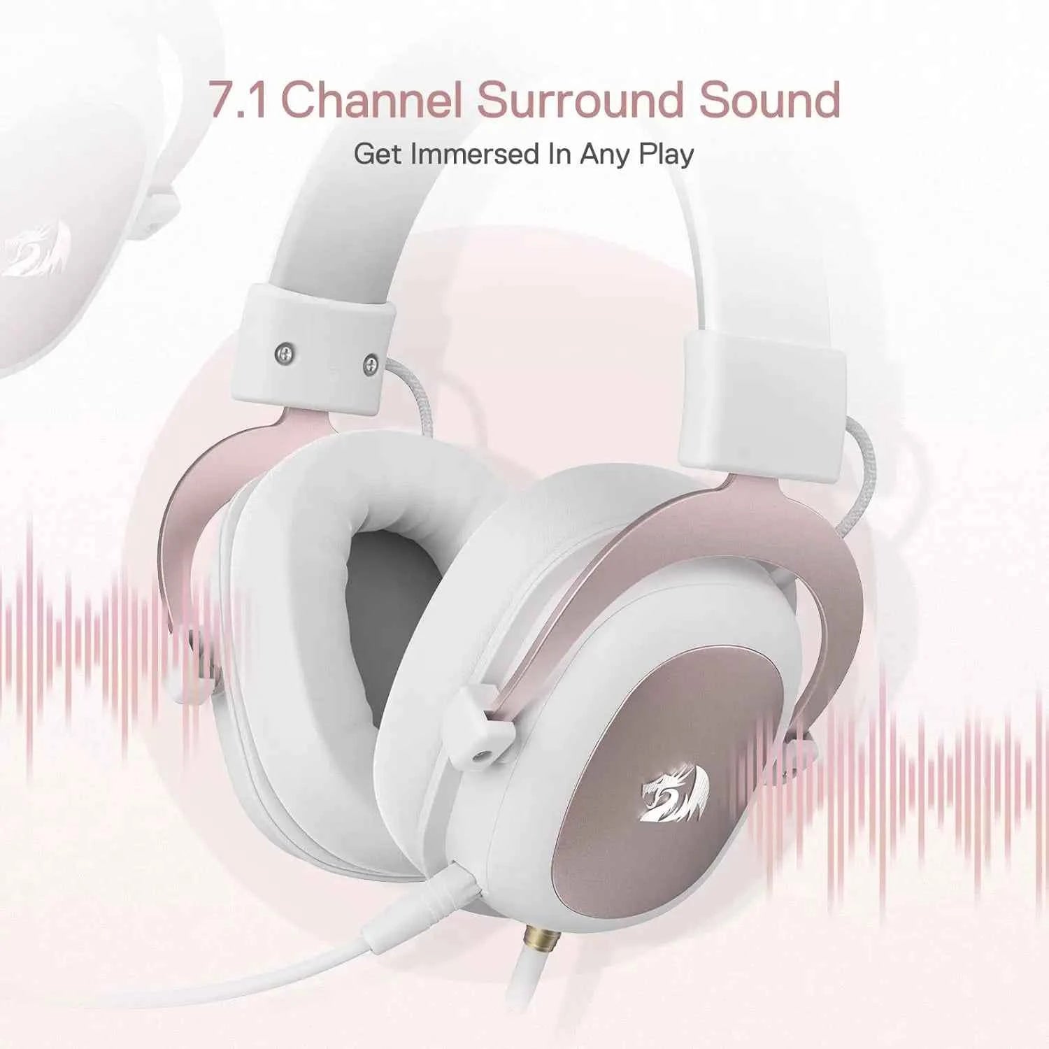 Redragon H510 Zeus White Wired Gaming Headset - 7.1 Surround Sound Memory Foam Ear Pads 53MM Drivers