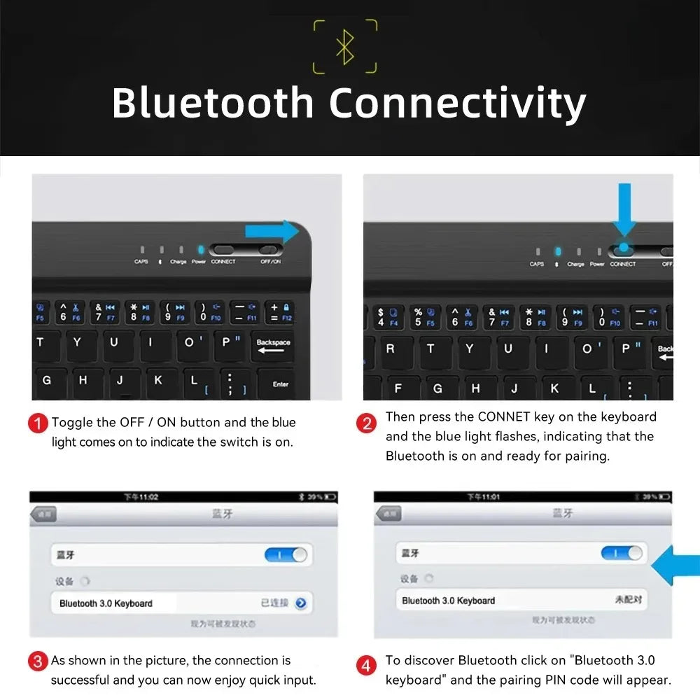 Tablet Wireless 10inch Keyboard For iOS Android Windows For iPad Huawei Samsung Teclado Bluetooth-compatible Keyboard and Mouse