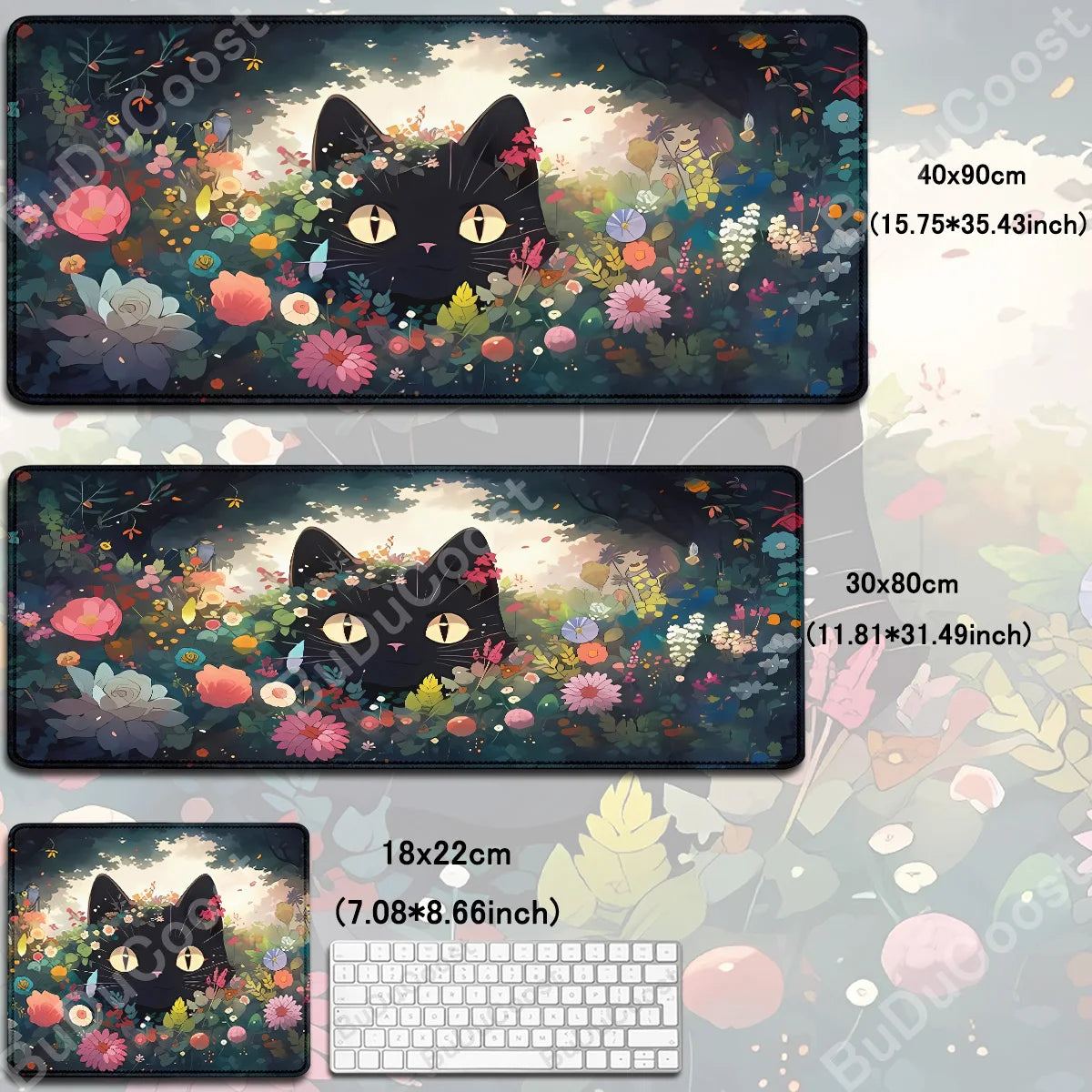 Kawaii Black Cat Mousepad Fast Delivery Keyboard Desk Mat 40x90cm Lock Edge Extend Mouse Pad Starlit Sky Office Table Protection