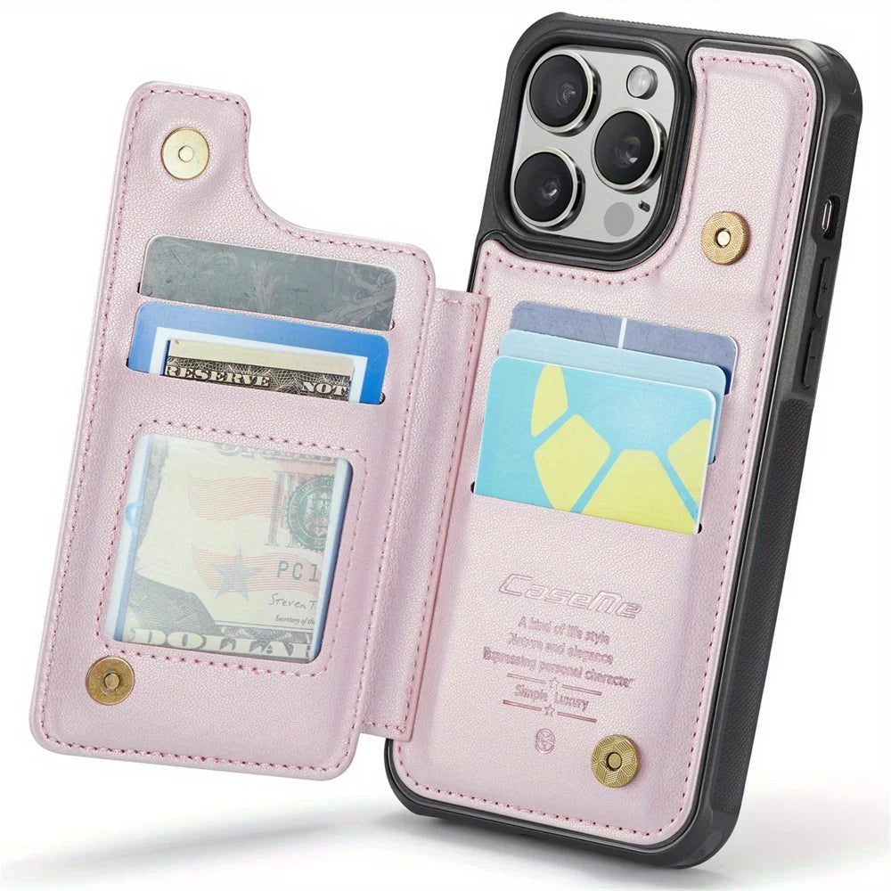 for iPhone 15 Plus 14 13 Pro Max 11 Case with Card Holder,RFID Blocking,Durable Leather Kickstand Magnetic Clasp Shockproof Case