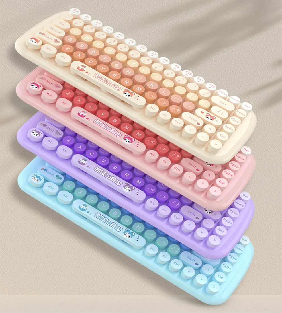 2.4G Wireless Keyboard Mouse Combo 84 Keys Compact Size Colorful Retro Round Keycaps For Laptop/Desktop, Battery Powered