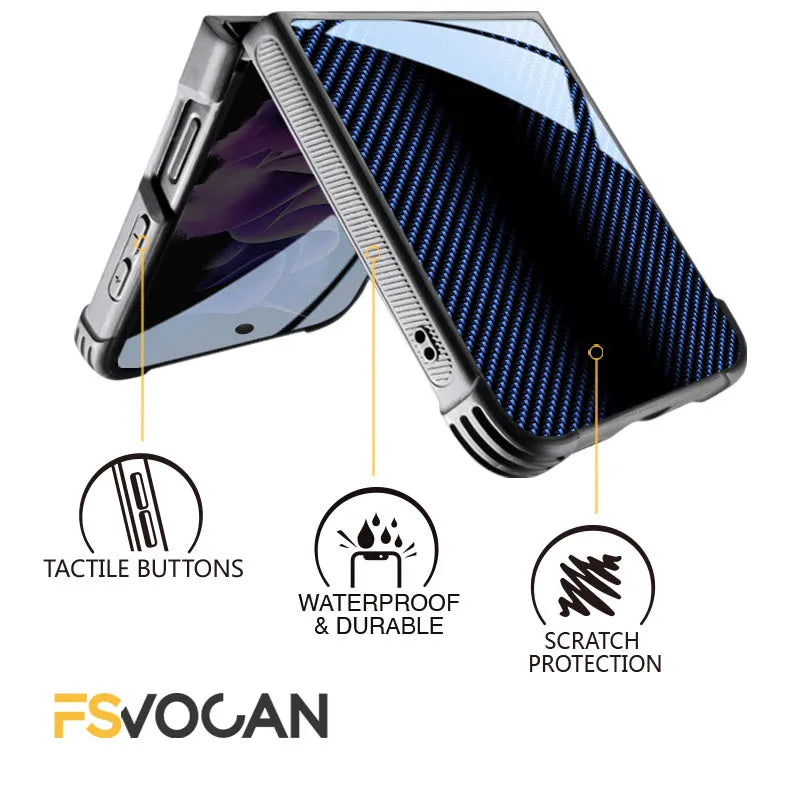 Carbon Fiber Pattern Case For Samsung Galaxy Z Flip4 Z Flip 7 6 5 3 5G 3 4 Drop Tested Protection Colorful Phone Cover Glossy