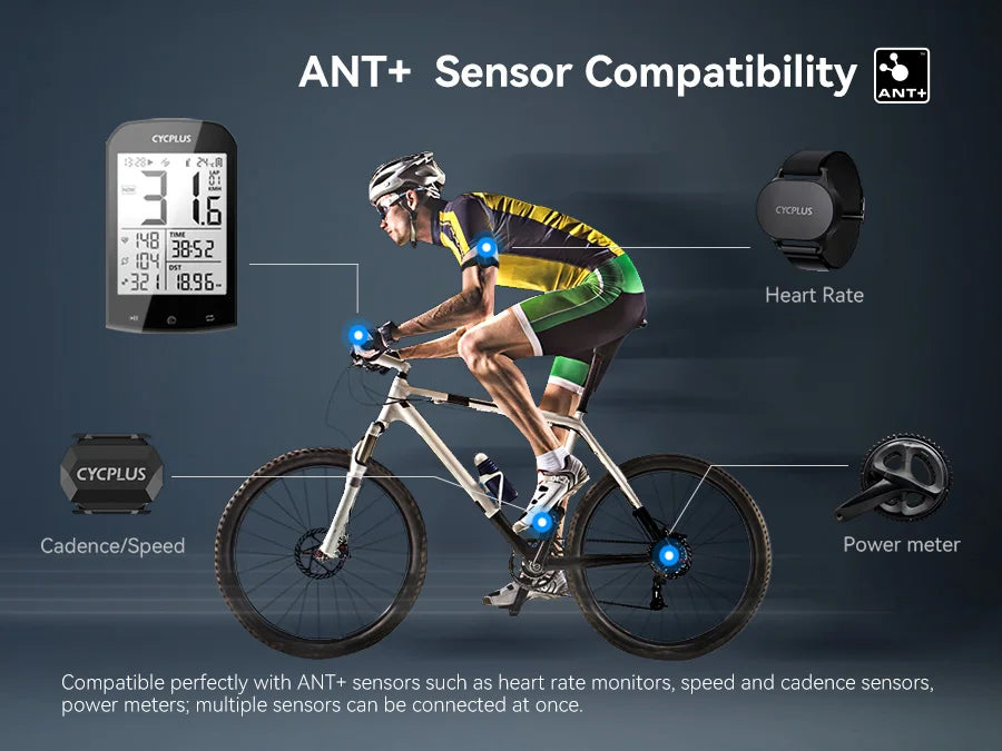 CYCPLUS M1+Z1 Cycling GPS Wireless Bike Computer With BLE 5.0/ANT+ with 2.9