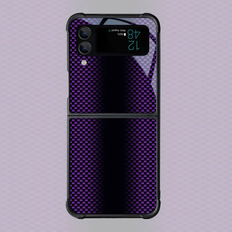 Carbon Fiber Pattern Case For Samsung Galaxy Z Flip4 Z Flip 7 6 5 3 5G 3 4 Drop Tested Protection Colorful Phone Cover Glossy