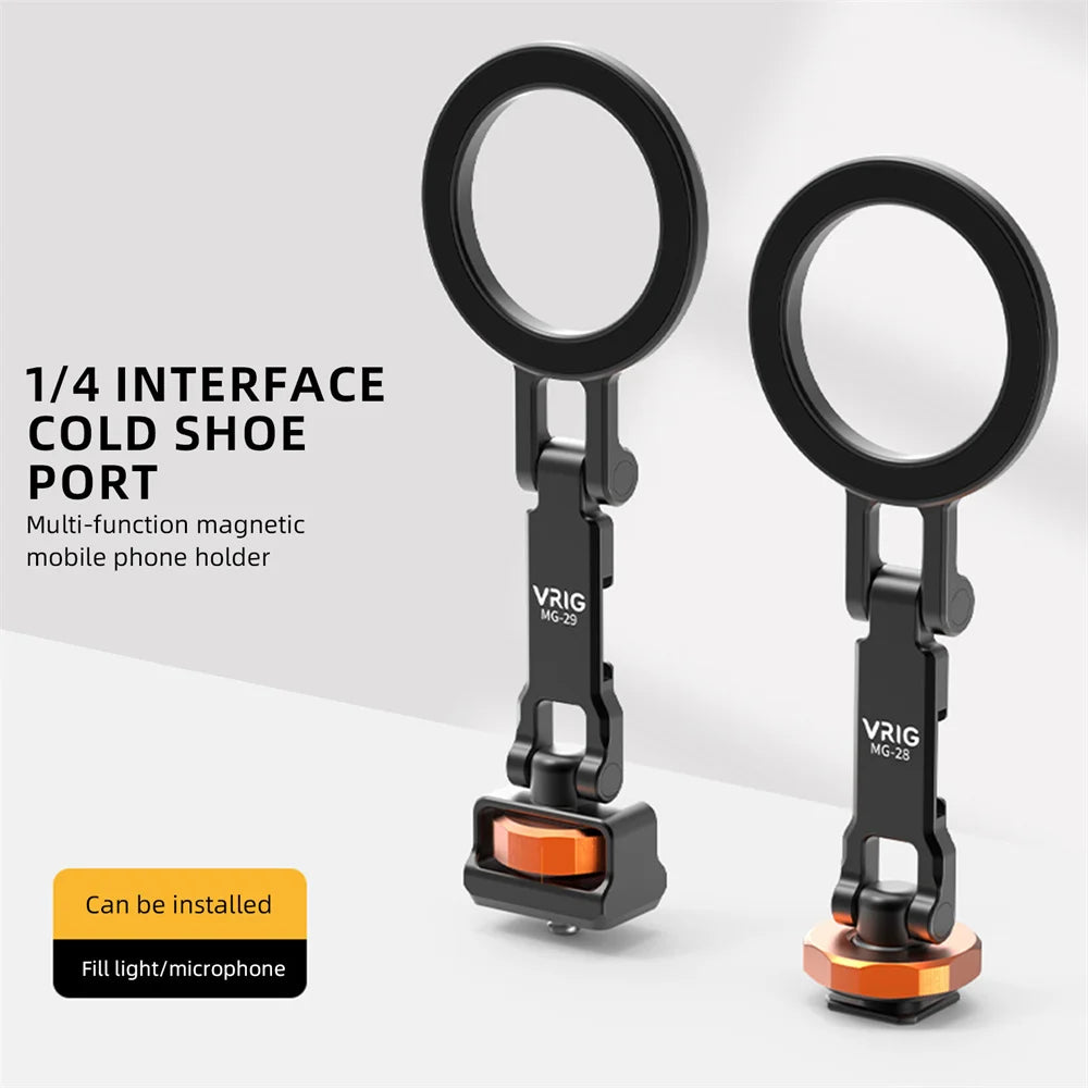 VRIG Magnetic Cold Shoe Mount Phone Holder W 1/4 Phone Tripod Mount for MagSafe iPhone 16 15 14 Samsung Camera Mic Light Monitor