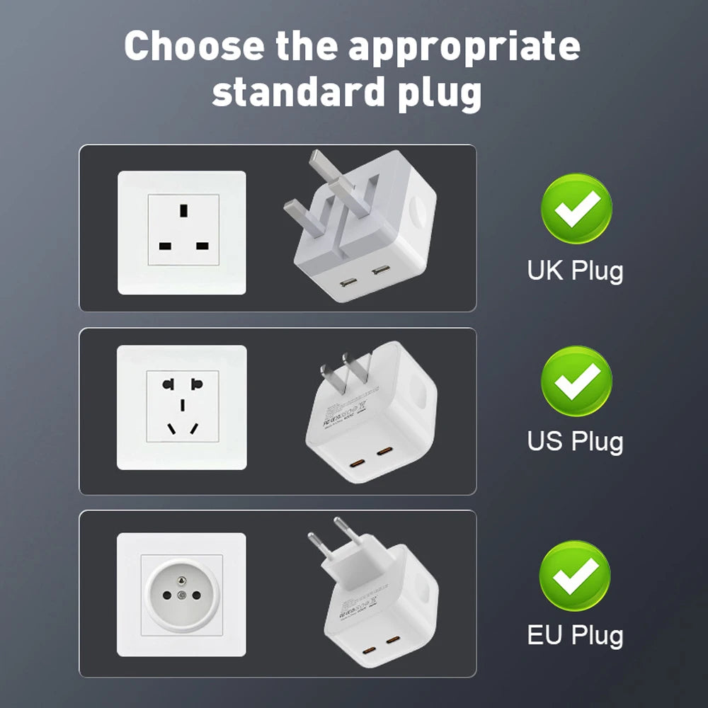 35W Dual USB C Port Fast Charger Foldable Type C Fast Wall Charger UK US Plug For iPhone 17 16 15 Pro Max 13 iPad Power Adapter