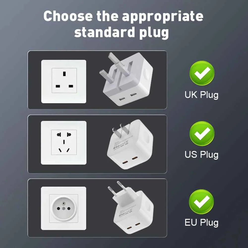 35W Dual USB C Port Fast Charger Foldable Type C Fast Wall Charger UK US Plug For iPhone 17 16 15 Pro Max 13 iPad Power Adapter