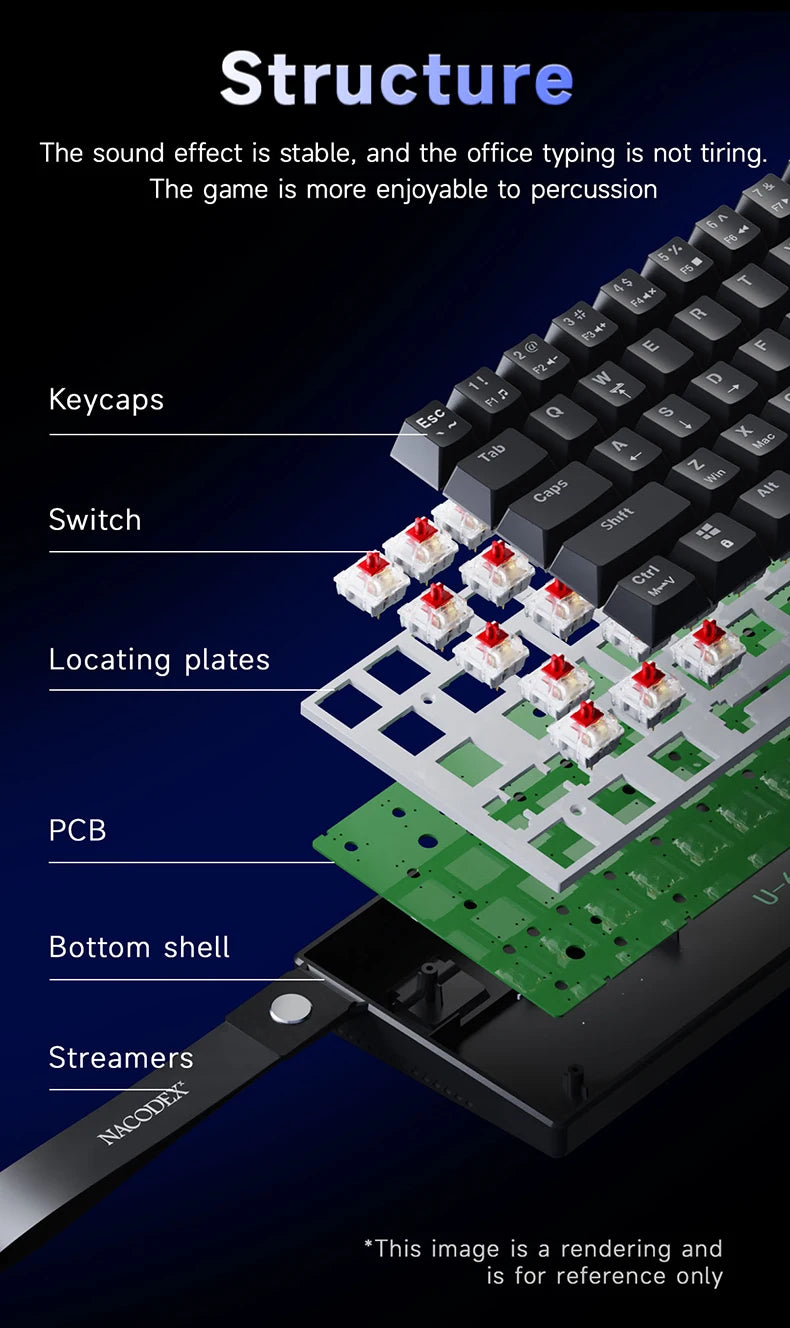 AJAZZ NK61 Wired Mechanical Keyboard, Mixed Backlight, Compact Mini Layout, Detachable USB-C Cable, Keycap Puller Included