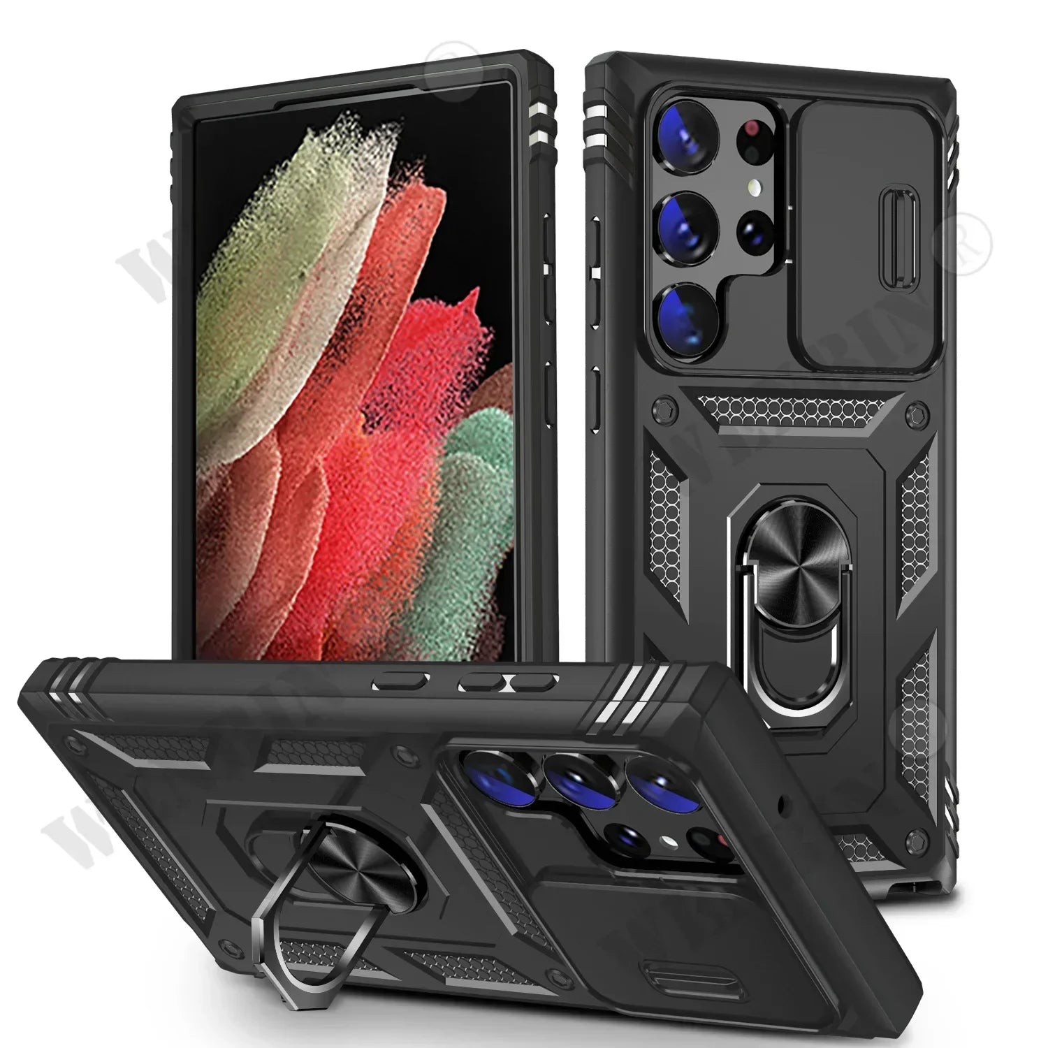 Case For Samsung S26 S25 S24 S23 Ultra Plus S25 FE A56 A36 Heavy Duty with Camera 360 Degree Rotate Kickstand Shockproof Cover