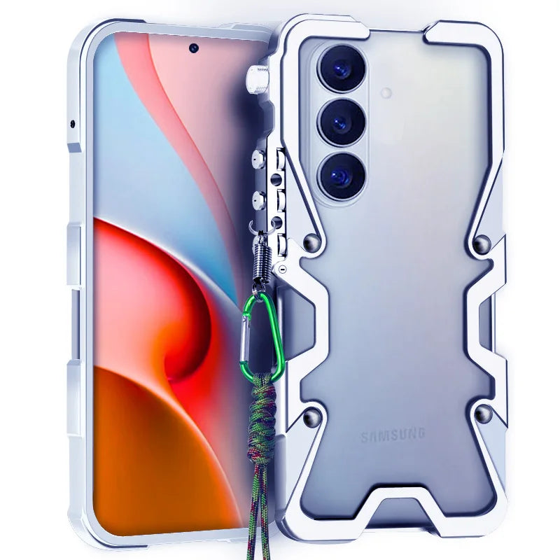 Luxury Armor Metal Aluminum Phone Bumper For Samsung Galaxy S26 S25 S24 Ultra + FE Cover Mechanical Purely Handmade Skull Case
