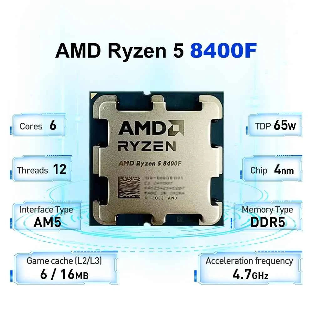 AMD Ryzen 5 8400F 4.2GHz 4NM L3=16M Processor 65W Socket AM5 6-Core 12-Thread R5 8400F DDR5 without fan