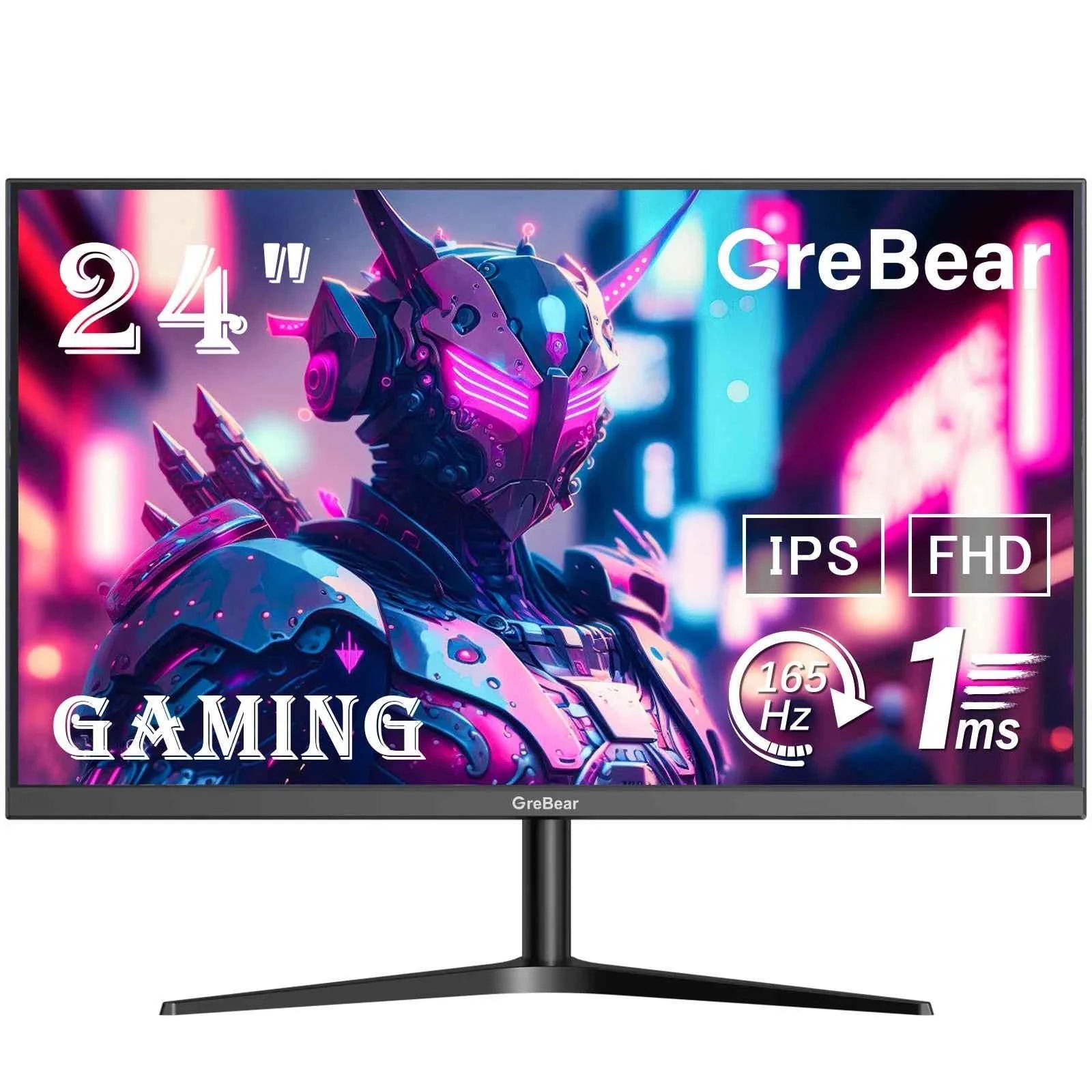 GreBear 165 Gaming Monitor 24 Inch - FHD 1080P IPS Screen 1ms (GTG) Home Office Computer Display, FreeSync Technology