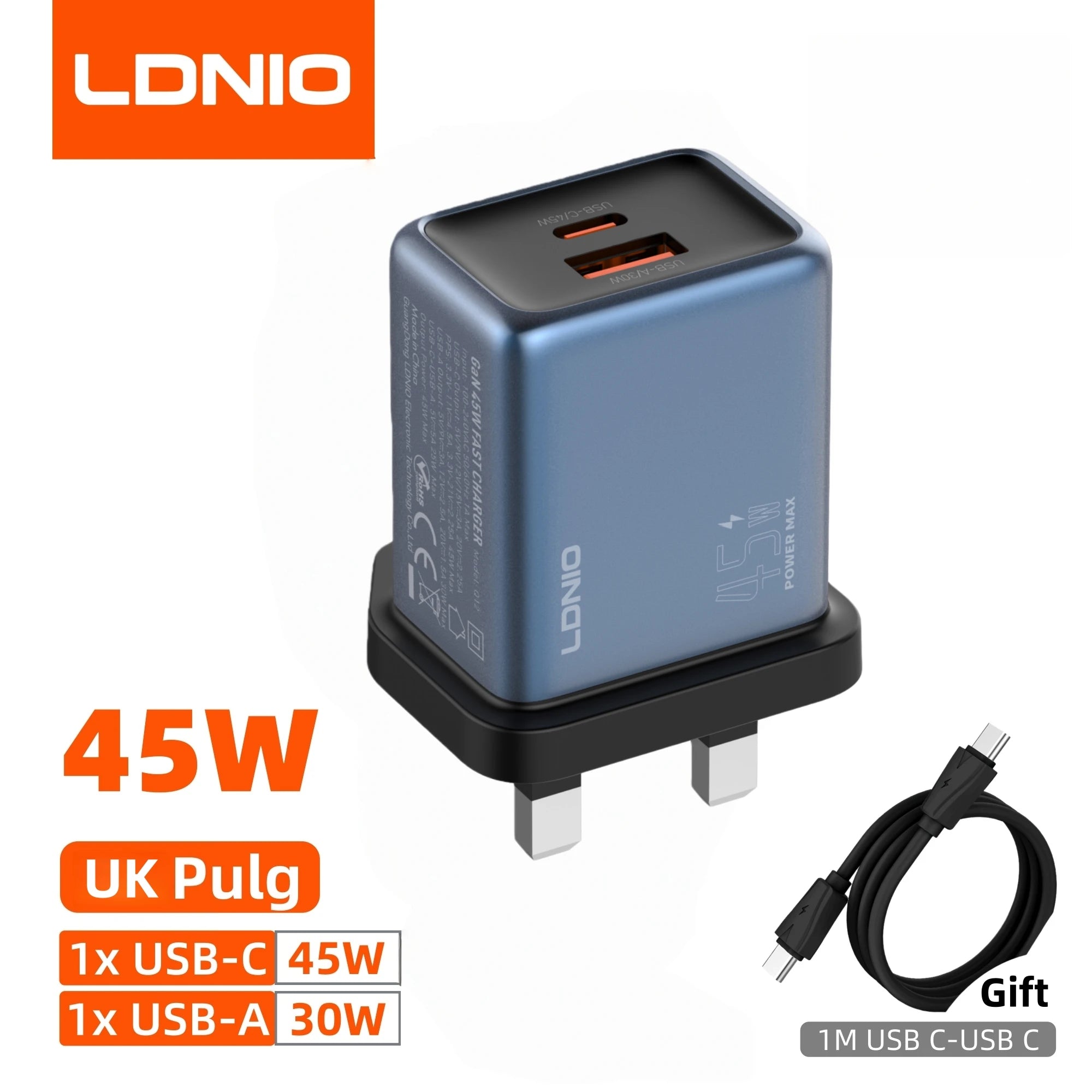 LDNIO Gan 45W Fast Charge Type-C Charger Compatible with 40W iPhone 17 pro Max Air Xiaomi Samsung Ultra - Fast Charging Adapter