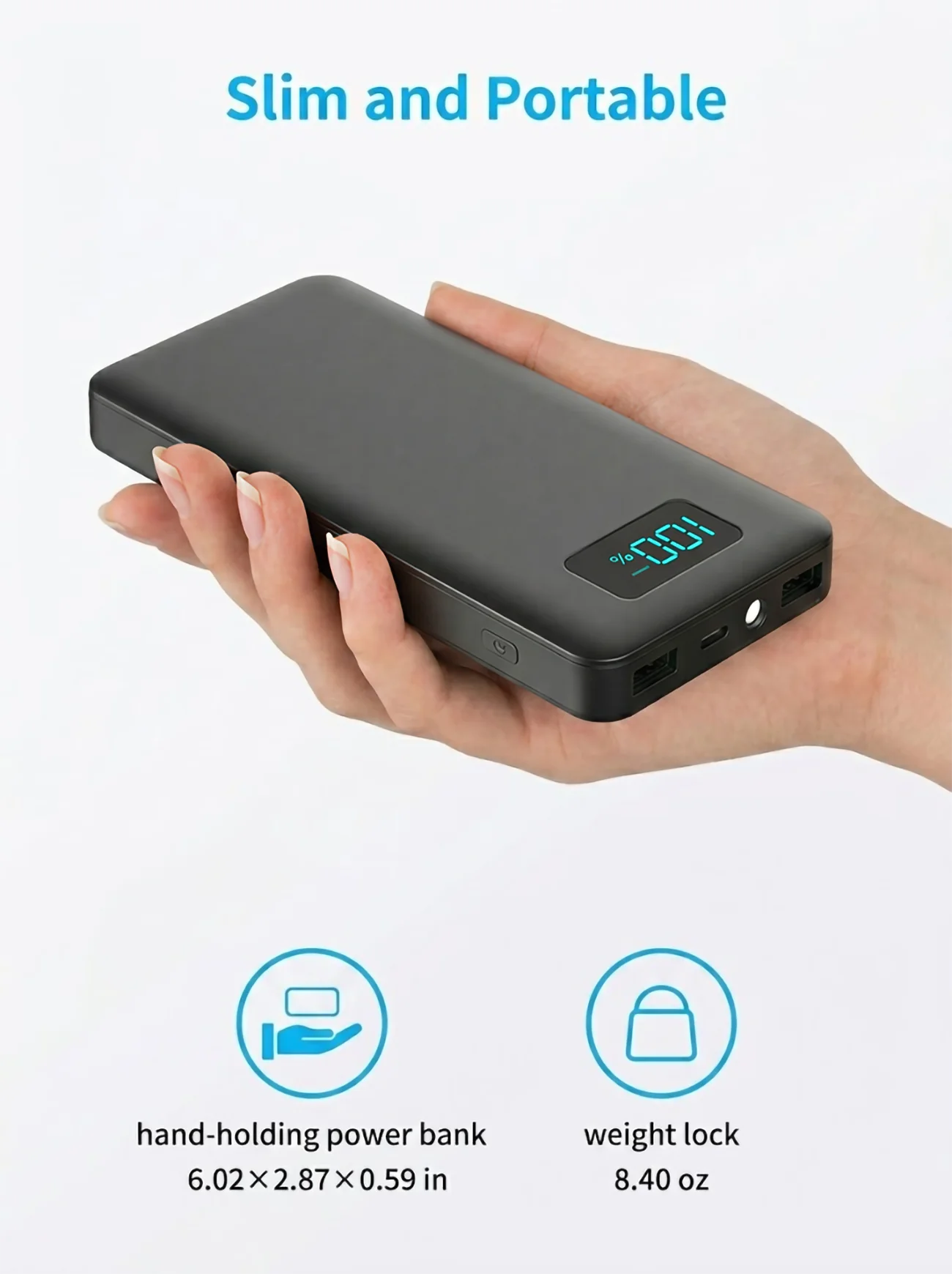 10000mAh Ultra Slim Portable Charger USB C with LED Flashlight 18W Fast Charge Type C Power Bank for Samsung Galaxy S26 S25 Ultra S24 Google Pixel iPhone 17 16 15 14 plus