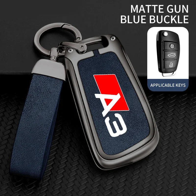 Zinc Alloy Leather Car Remote Control Key Case Cover Holder Shell For Audi A3 8P 8V 8L S3 RS3 Custom LOGO Protected Keychain Bag