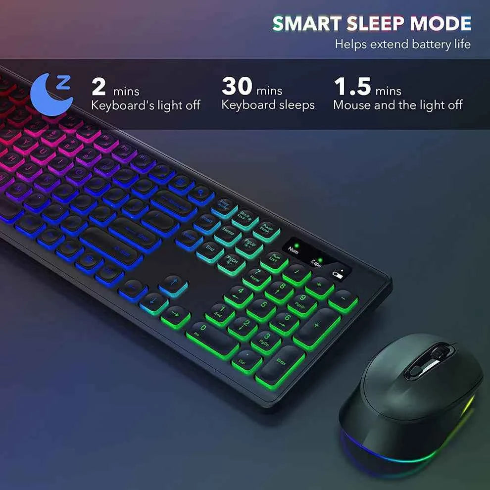 Wireless Keyboard and Mouse Combo Backlit Rechargeable Wireless Keyboard Set USB Cordless Combo for Computer Mac PC Laptop