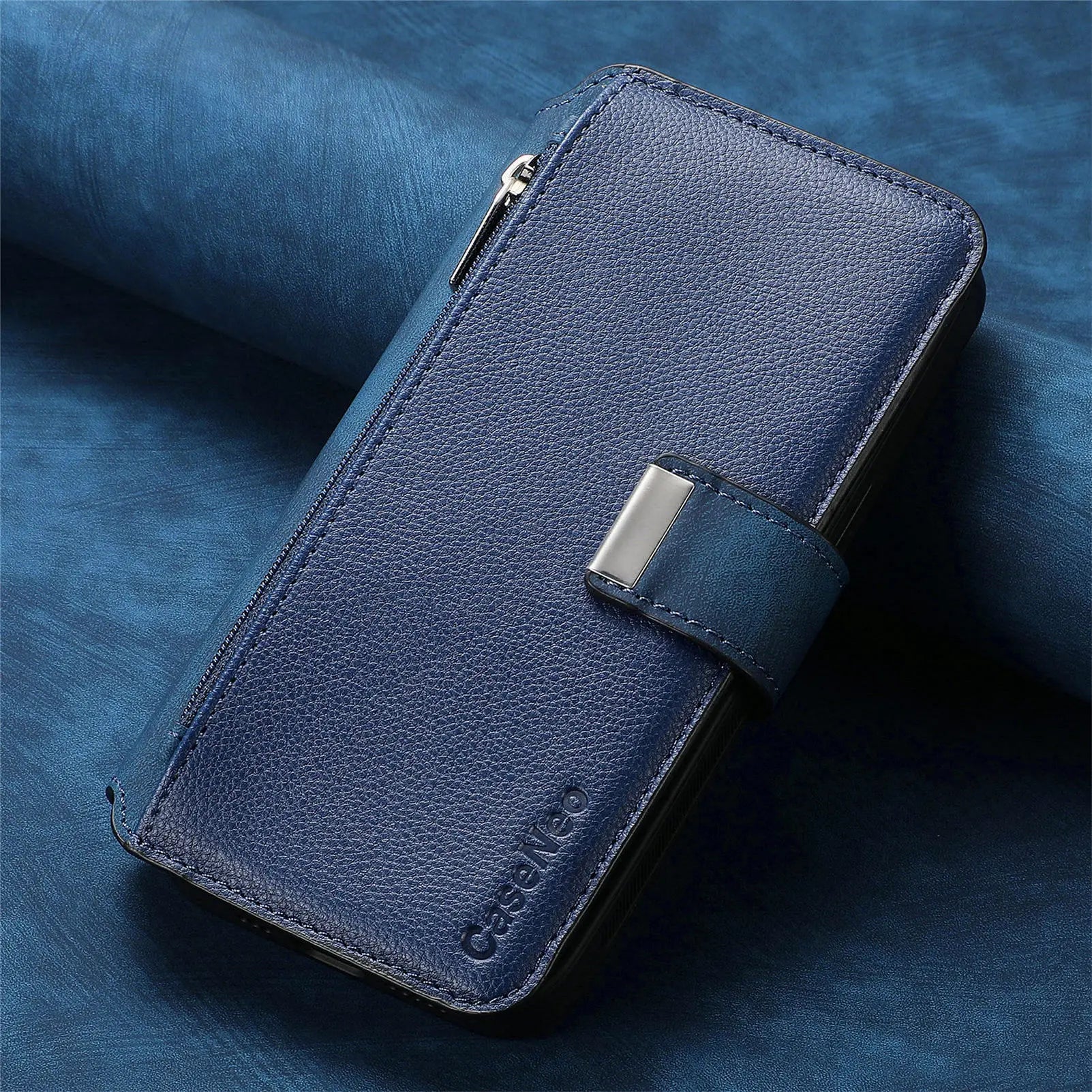 For iPhone 15 14 13 12 11 XS Max XR 8 7 6 Plus Wallet Case, Zipper Storage Design, Detachable Magnetic Flip Folio Cover