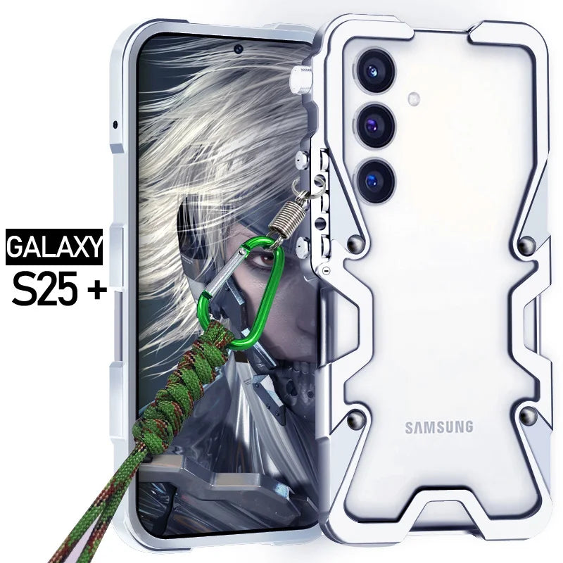 Luxury Armor Metal Aluminum Phone Bumper For Samsung Galaxy S26 S25 S24 Ultra + FE Cover Mechanical Purely Handmade Skull Case