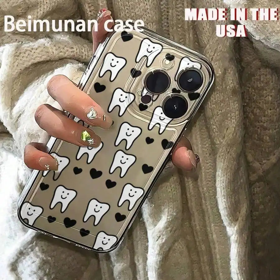Cartoon Teeth Pattern All-Inclusive Mobile Phone Case With Built-In Lens Film Hard Shell Simple Creative Mirror Mobile Phone Case Suitable For IPhone 16/15/14/13/12/20 Pro Max Plus Anti-Fall Mobile Phone Case,Suitable For IPh