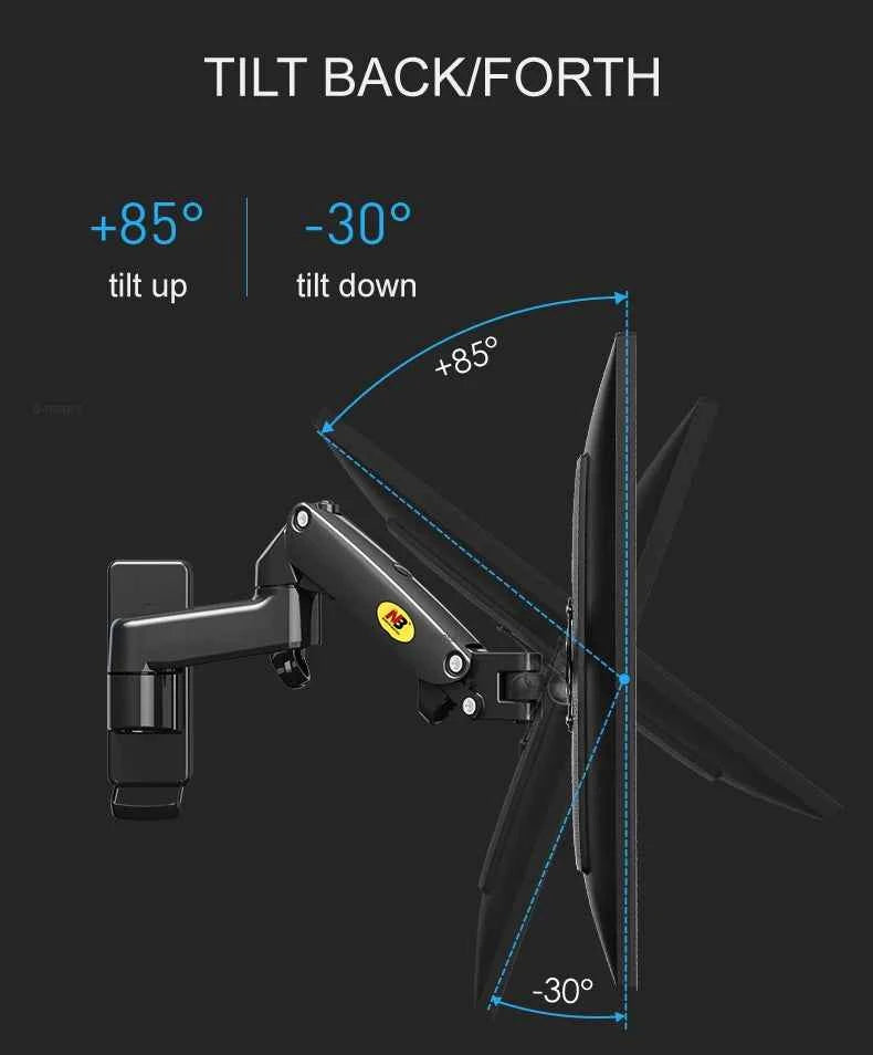 NB F150 Aluminum Gas Spring 3-12kg 100x100 75x75 17'-35' TV Monitor Wall Mount Screen Air Press Wall Bracket Holder Tilt Swivel