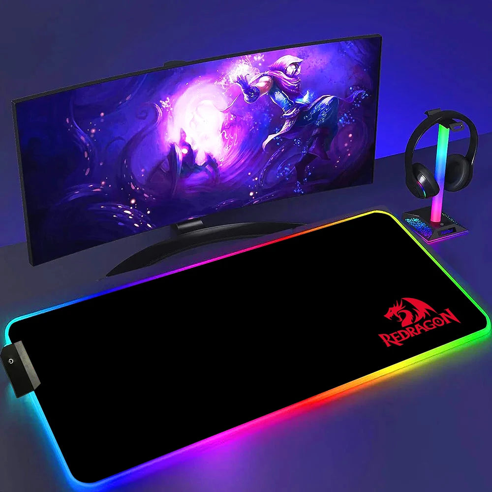 Redragon RGB LED Gaming Mouse Pad Rug Cool Anti-skid Keyboard Mat Computer Desk Accessories Mousepad Luminous Laptop Game Mats