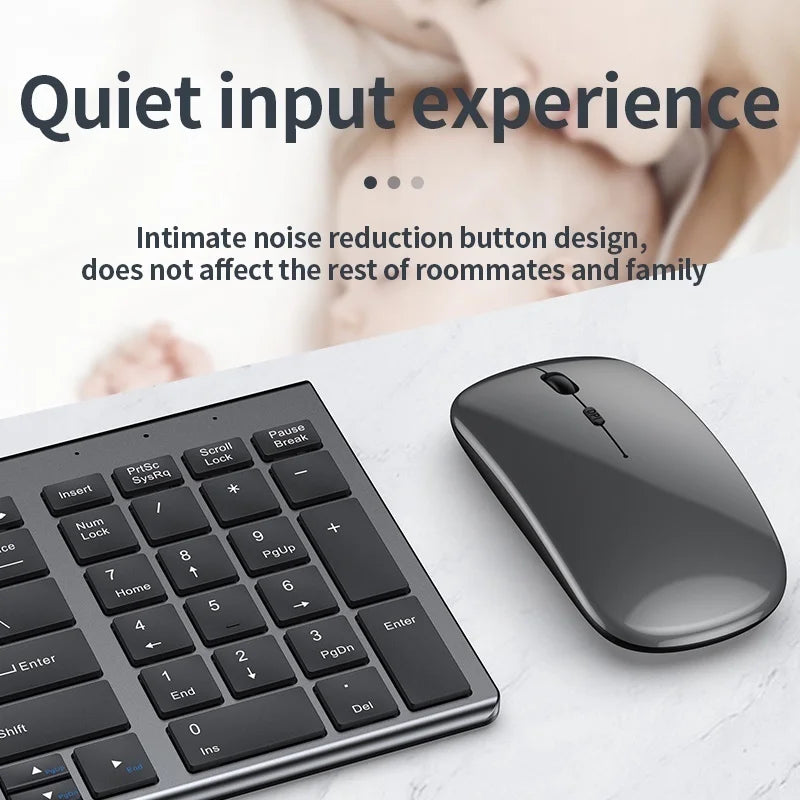 Gray Bluetooth 5.0 & 2.4G Wireless Keyboard Mouse Combo Rechargeable Full Size Wireless Keyboard for Notebook Laptop - WinSupport Tech