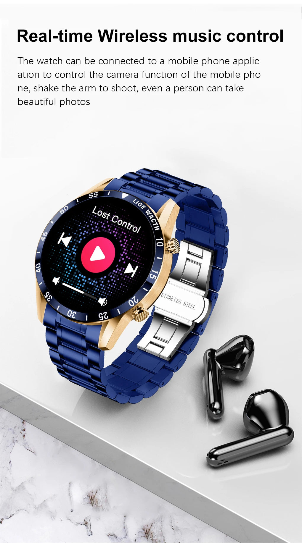 LIGE Men's Fashion Smart Watch Full Touch Bluetooth Call Waterproof Sport Fitness Tracker Luxury Steel Band Smartwatch for Adults