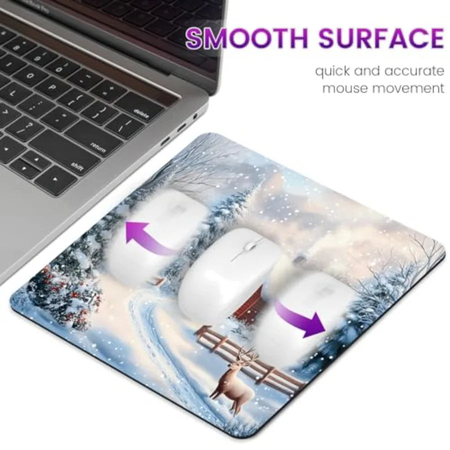 Mouse Pad, Winter Snowy Scenery Patterned Mousepad Non-Slip Rubber Base Mouse Mat Waterproof Gaming Mouse Pad for Wireless Mous