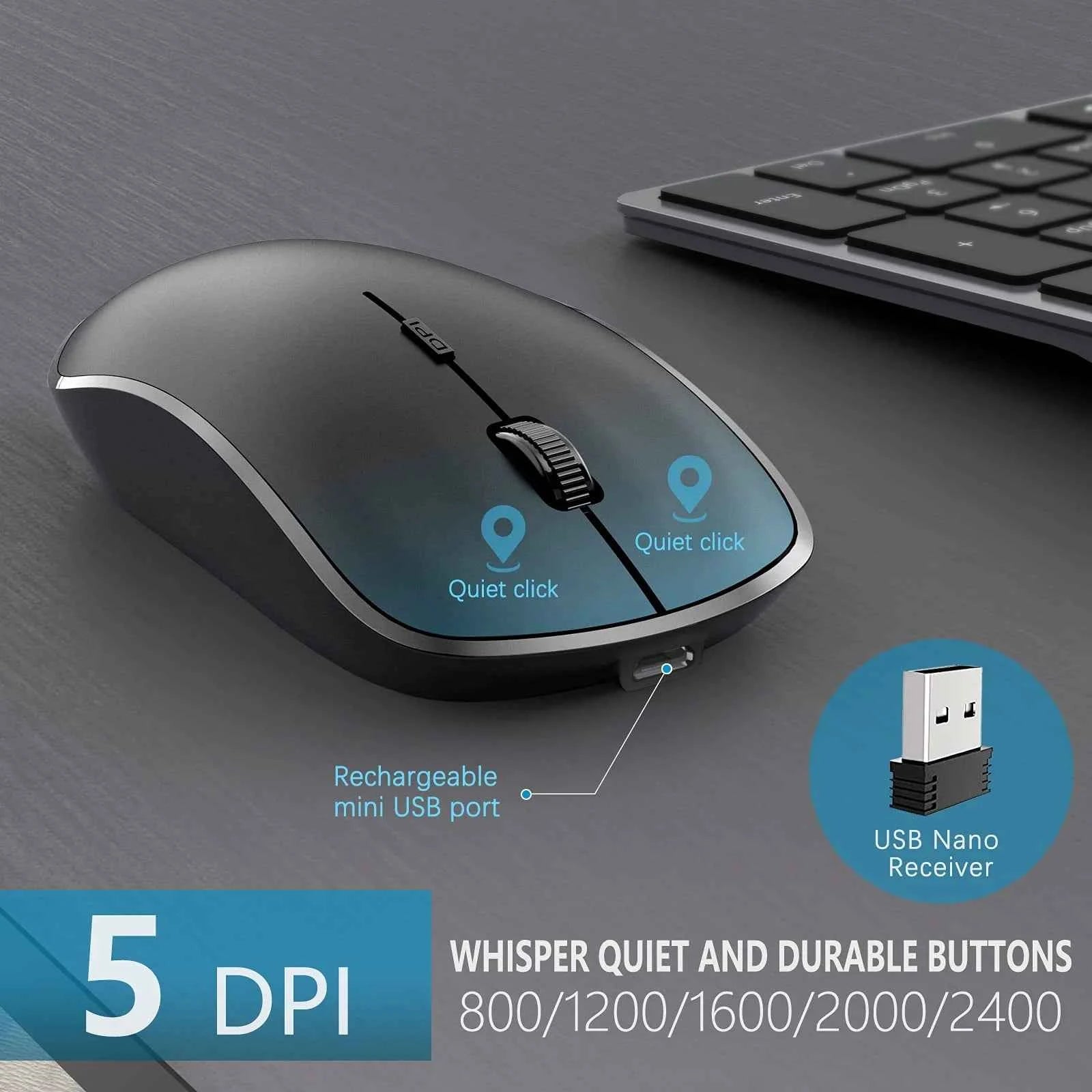 Wireless Keyboard and Mouse Combo Rechargeable 2.4G USB Ultra Slim Full Size Keyboard & Mouse Set,France/Germany/Spain/US Layout