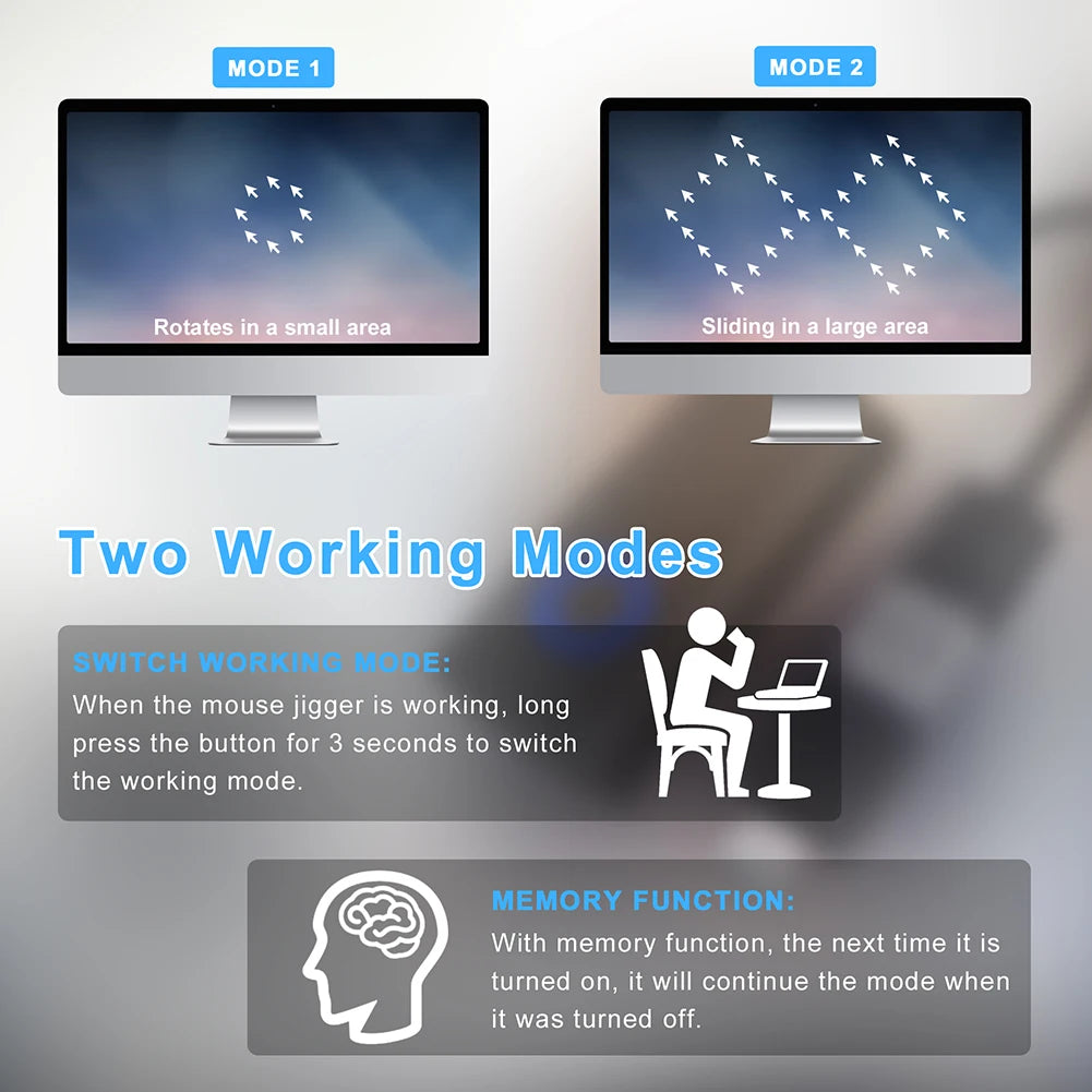 2 in 1 USB Type-C Mouse Jiggler with ON/OFF Switch Virtual Mouse Mover Drive Free Automatic Mouse Shaker Keeps Computer Awake